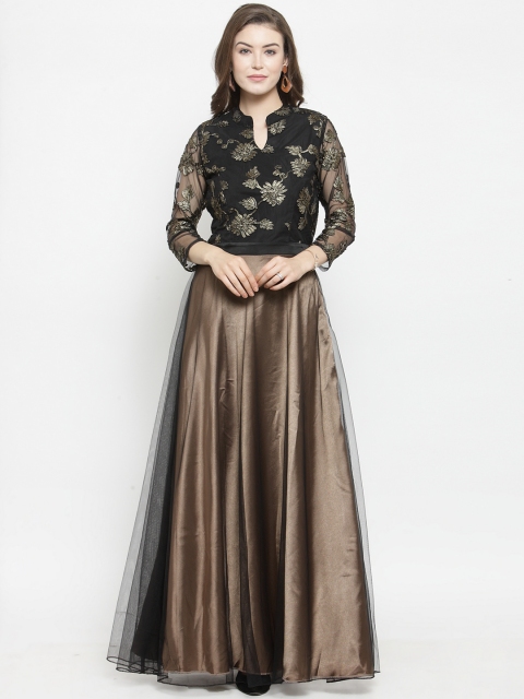 

Just Wow Women Black Embroidered Maxi Dress