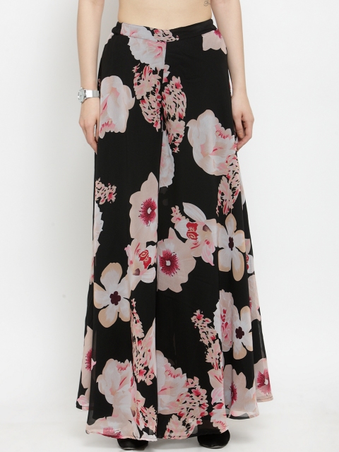 

Just Wow Women Black Printed Flared Palazzos