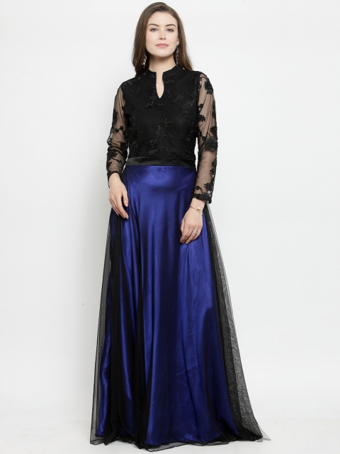 

Just Wow Women Blue Embroidered Maxi Dress