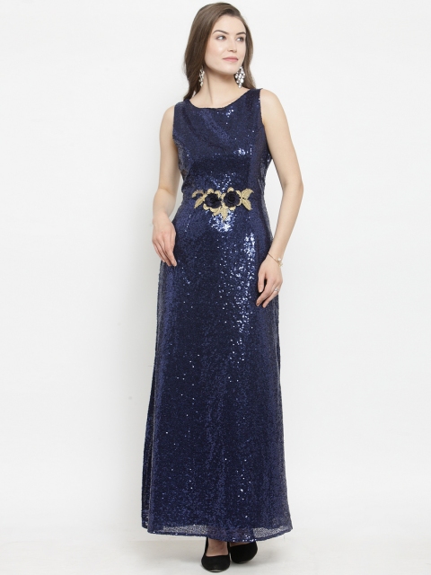 

Just Wow Women Navy Blue Embellished Maxi Dress