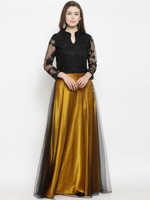 

Just Wow Women Black & Gold-Coloured Printed Maxi Dress
