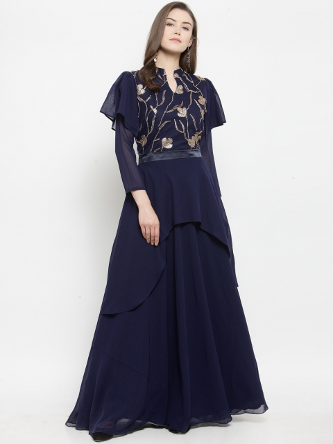 

Just Wow Women Navy Blue Self Design Maxi Dress
