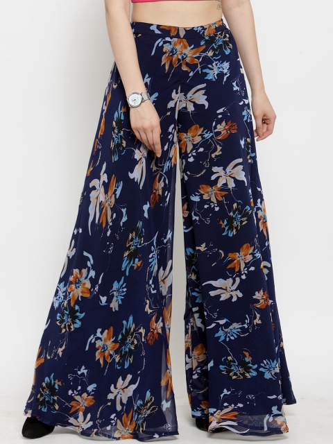 

Just Wow Women Navy Blue Flared Printed Palazzos