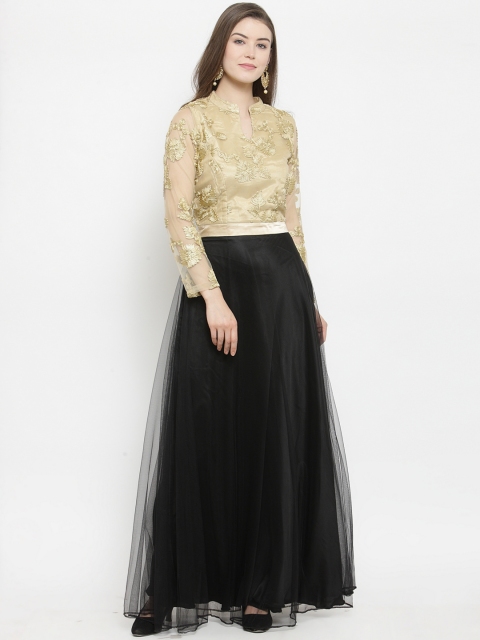 

Just Wow Women Black Embroidered Maxi Dress