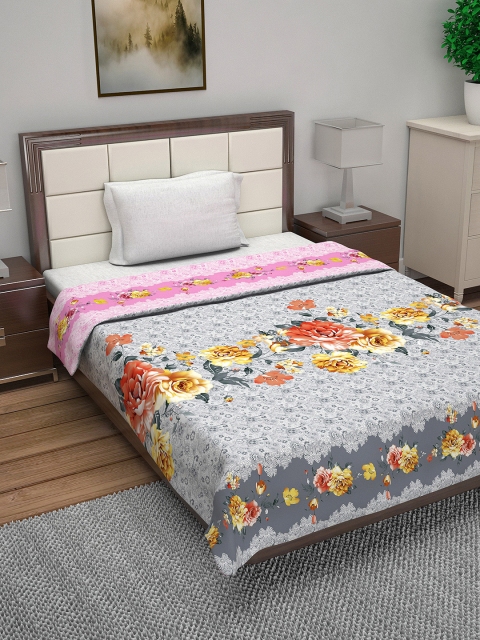 

Divine Casa Grey Floral AC Room 110 GSM Reversible Single Bed Quilt