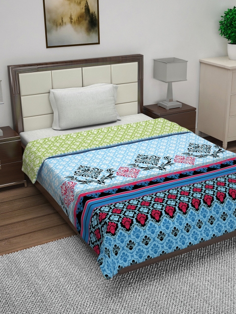 

Divine Casa Blue Ethhnic Motifs AC Room 110 GSM Reversible Single Bed Quilt