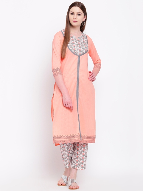 

Khushal K Women Peach-Coloured Printed Kurta with Trousers