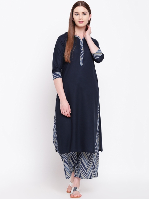 

Khushal K Women Navy Blue Printed Kurta with Trousers