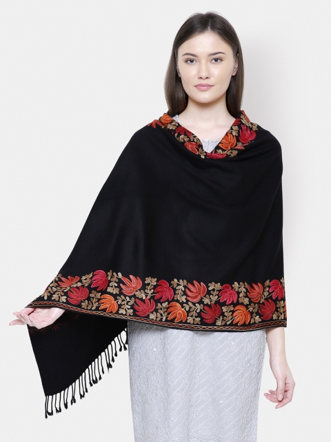 

Anekaant Women Black Floral Embroidered Shawl