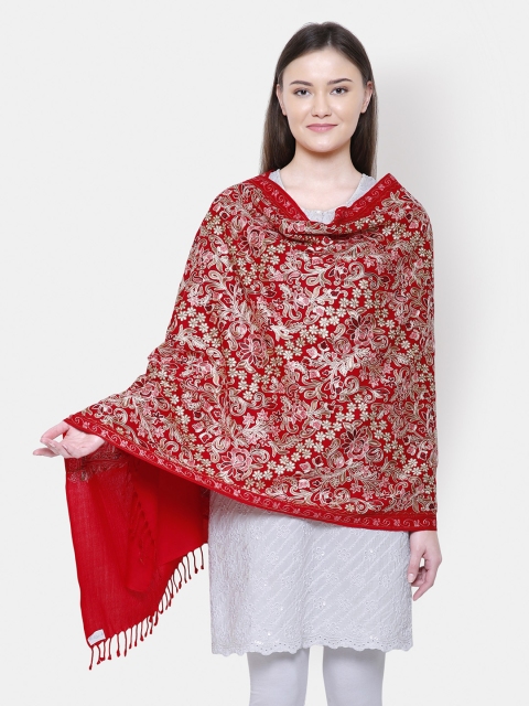 

Anekaant Women Red Floral Embroidered Shawl