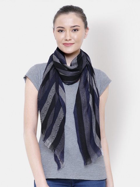 

Anekaant Navy Blue & Black Striped Scarf