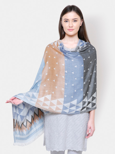 

Anekaant Women Grey & Multicoloured Woven-Design Shawl