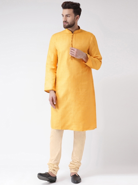 

Chitwan Mohan Men Yellow & Off-White Self Design Kurta with Churidar