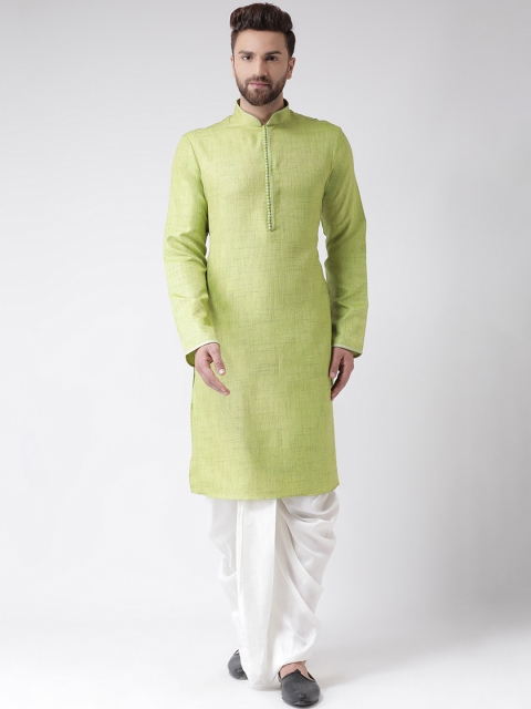 

Chitwan Mohan Men Green & White Solid Kurta with Dhoti Pants