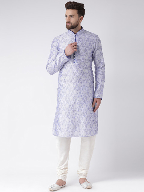 

Chitwan Mohan Men Lavender & Off-White Self Design Brocade Woven Kurta with Churidar