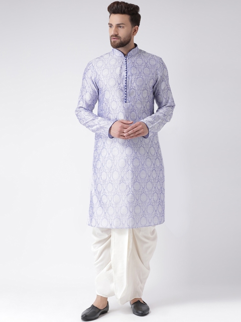 

Chitwan Mohan Men Lavender & White Self Design Brocade Woven Kurta with Dhoti Pants