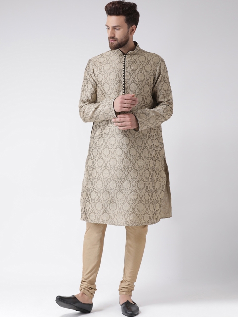 

Chitwan Mohan Men Khaki & Beige Self Design Brocade Woven Kurta with Churidar