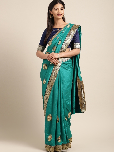 

Indian Women Green & Gold-Toned Poly Silk Embellished Saree