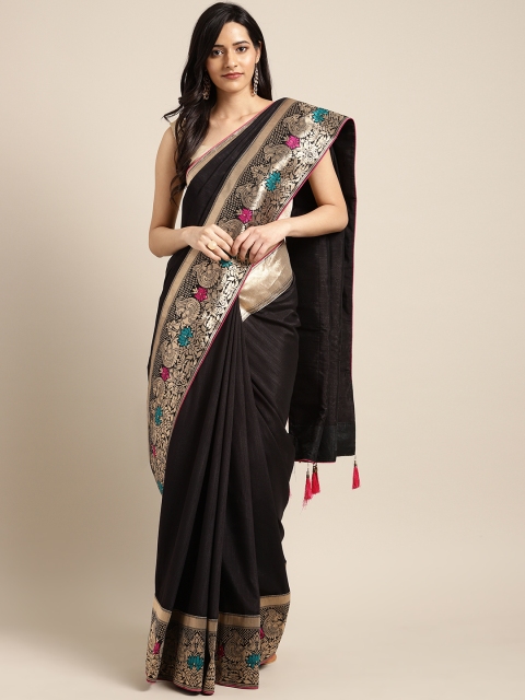 

Indian Women Black & Gold-Coloured Poly Silk Embellished Saree