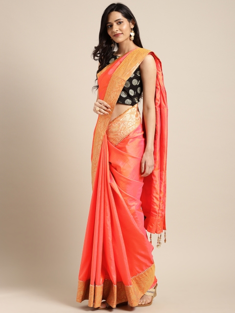 

Indian Women Orange & Gold-Coloured Poly Silk Embellished Saree