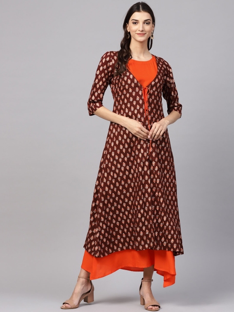 

Libas Women Orange & Burgundy Solid Maxi Dress with Ethnic Jacket