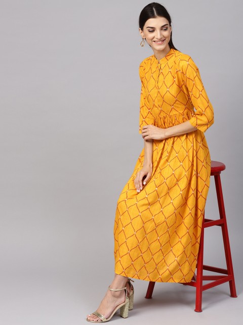 

Libas Women Yellow & Red Printed Midi A-Line Dress