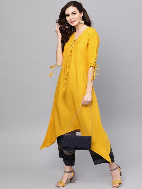 

Libas Women Yellow & Charcoal Grey Solid Kurta with Palazzos