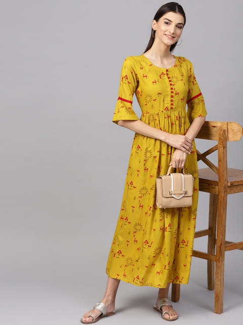 

Libas Women Mustard Yellow Printed Maxi Dress