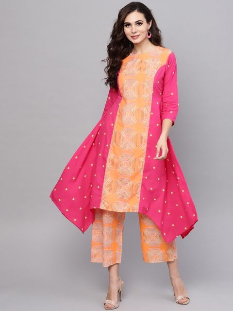 

Libas Women Orange & Pink Printed Kurta with Palazzos