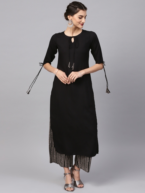 

Libas Women Black & Grey Solid Kurta with Palazzos