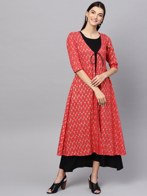 

Libas Women Black Solid Maxi Dress with Ethnic Jacket