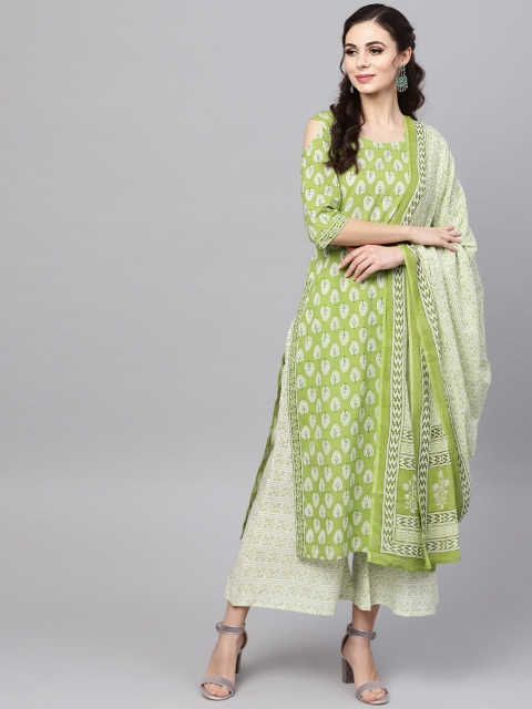 

Libas Women Green & Off-White Printed Kurta with Palazzos & Dupatta