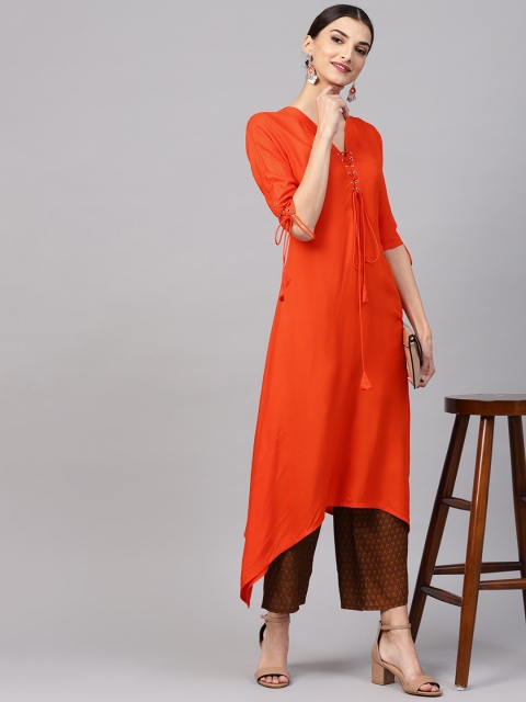 

Libas Women Orange & Brown Solid Kurta with Palazzos