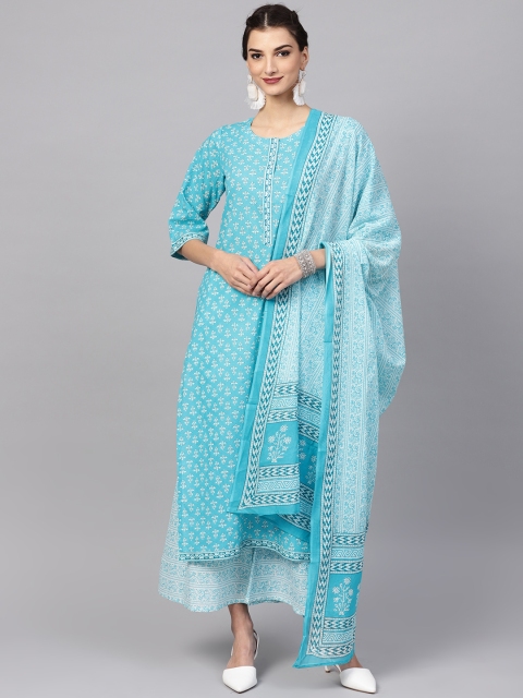 

Libas Women Blue & White Printed Kurta with Palazzos & Dupatta