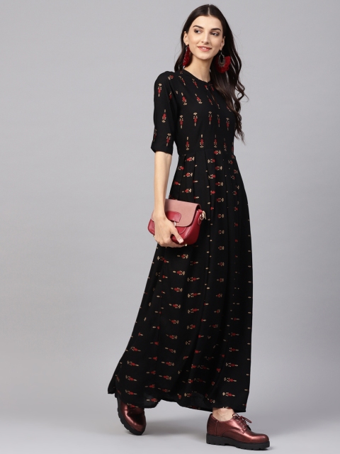 

Libas Women Black & Red Block Print Maxi Dress