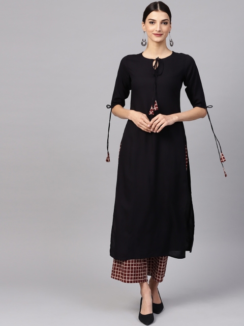 

Libas Women Black & Brown Solid Kurta with Palazzos