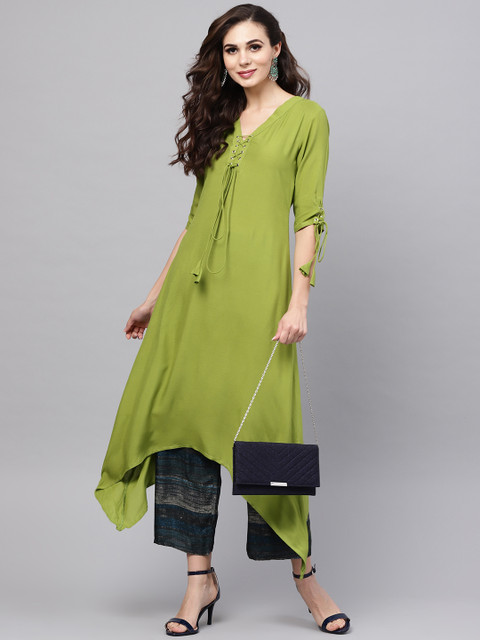 

Libas Women Green Solid Kurta with Palazzos