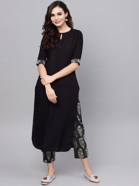 

Libas Women Black & Grey Solid Kurta with Trousers