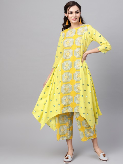 

Libas Women Yellow & Blue Printed Kurta with Palazzos