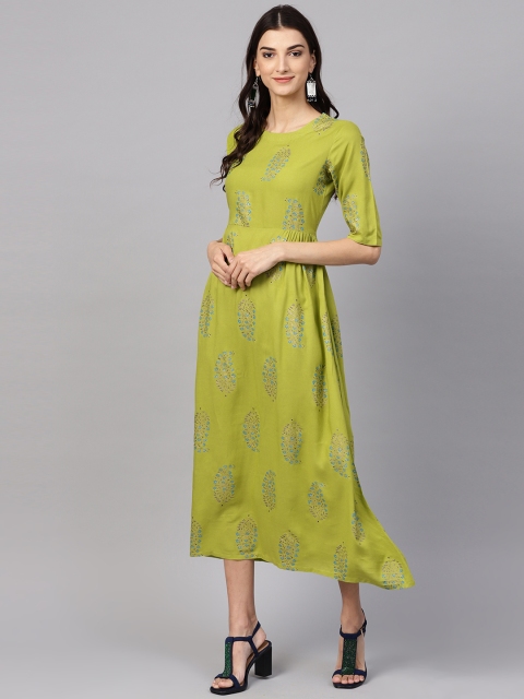 

Libas Women Green & Blue Block Print Maxi Dress