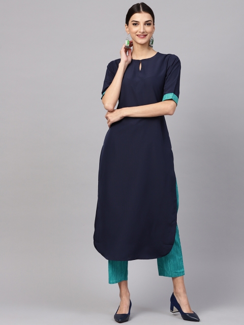 

Libas Women Blue Solid Kurta with Trousers