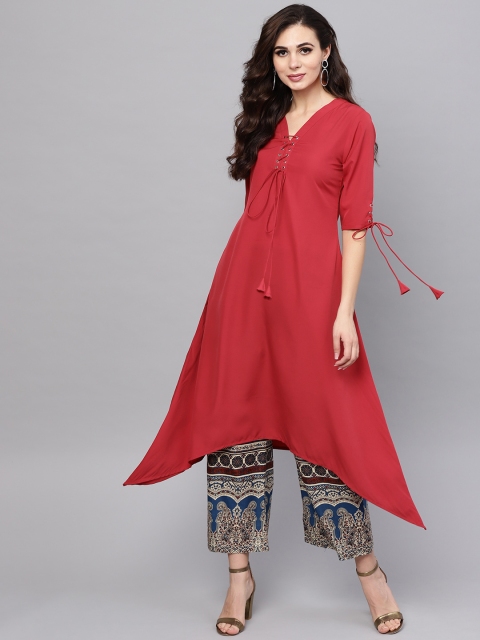 

Libas Women Maroon & Blue Solid Kurta with Palazzos