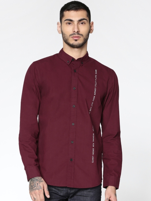

ONLY & SONS Men Burgundy Regular Fit Solid Casual Shirt