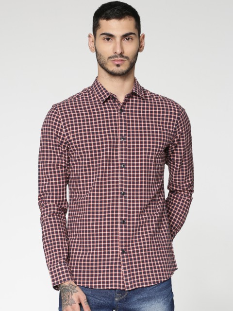 

ONLY & SONS Men Orange & Blue Regular Fit Checked Casual Shirt