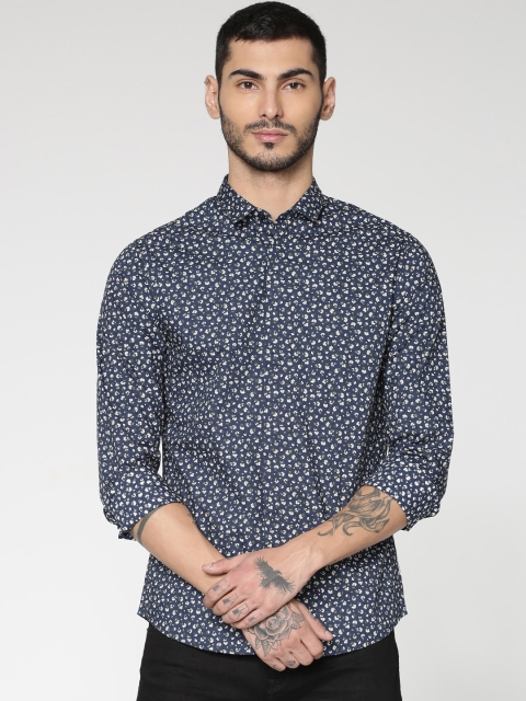 

ONLY & SONS Men Navy Blue & White Regular Fit Printed Casual Shirt