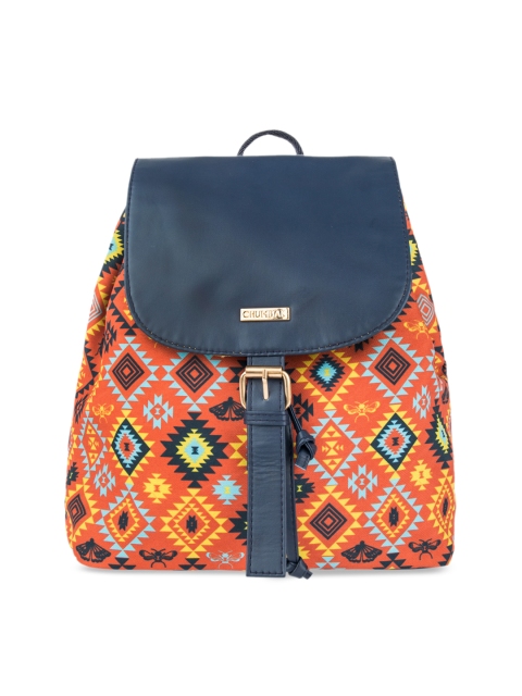

Chumbak Women Orange & Navy Blue Geometric Backpack