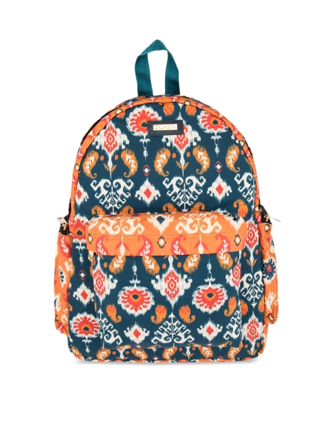 

Chumbak Women Orange & Navy Blue Graphic Backpack