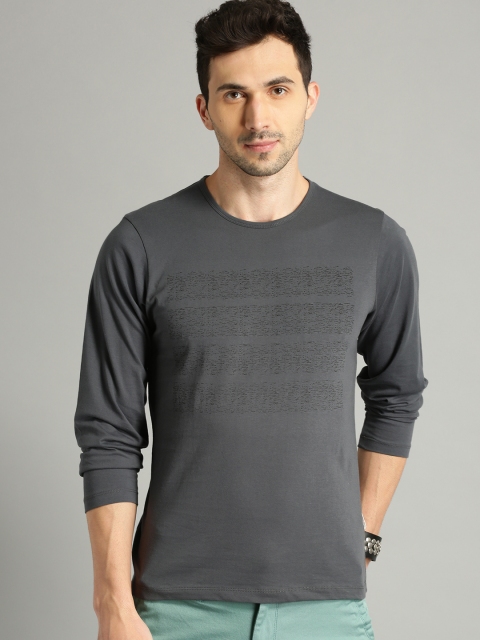 

Roadster Men Charcoal Grey Printed Round Neck T-shirt