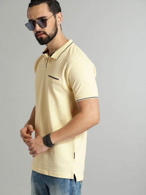 

The Roadster Lifestyle Co Men Yellow Solid Polo Collar Pure Cotton T-shirt