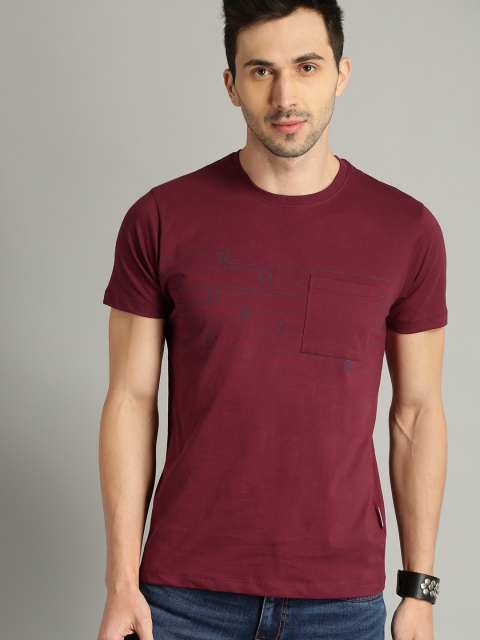 

Roadster Men Maroon Printed Round Neck T-shirt